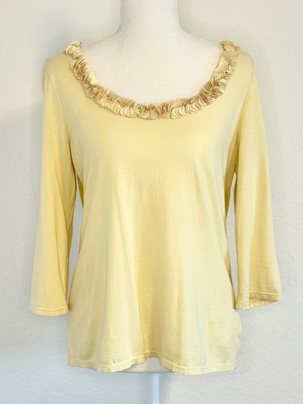 Talbots 100% Cotton Ruffle Garland Neckline Top, Size M